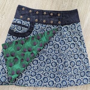 Apsara Reversible Skirt Cotton 18"L Blue Green Adjustable Waist
